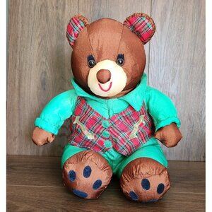 Vintage Parachute International Silver Nylon Holiday Bear Stuffed Animal Plush